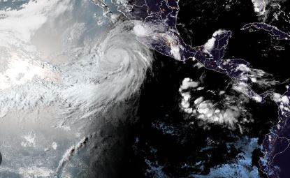 Satellite image of Hurricane Hilary off shore of Los Angeles.