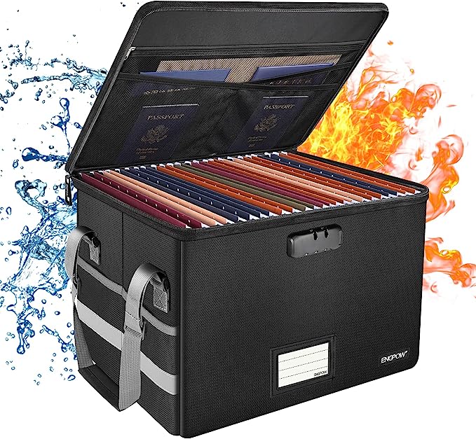 Fireproof Engpow file box with key lock and zipper.